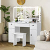 Dressing Table with Large LED Mirror Wood Makeup Desk 3 Drawers Stool White
