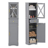 Tall Bathroom Storage Cabinet Floor Cabinet with Glass Door and Drawer Grey