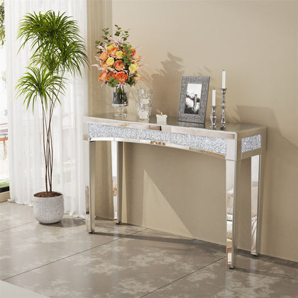 48'' Long Mirrored Console Table Crushed Diamond Vanity Table Offices Home Decor