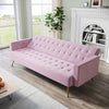 Modern Luxury Velvet Sofa Bed Pink 3 Seater Nonwoven Contrast Gold Metal Legs