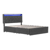 Upholstered Bed Frame Double Bed with Drawers Storage Headboard LED Lights Grey