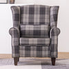 Linen Tartan Chair Armchair Accent Sofa Wing Back Padded Seat Wood Legs w Pillow