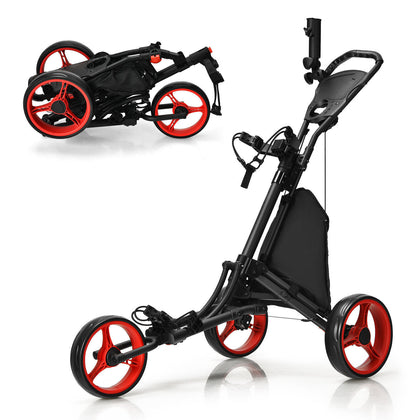 3 Wheel Golf Push Cart Lightweight Folding Pull Golf Trolley Golf Bag Holder