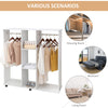 Mobile Open Wardrobe Storage Shelves w/6 Wheels Clothes Hanging Rail White