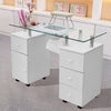 Manicure Nail Table with Glass Top Salon Beauty Station Technician Storage Desk