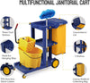 3 Tier Cleaning Trolley On Wheels Janitorial Storage Cart with Organizer Bins