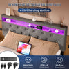 Modern Double Single Metal Bed Frame Upholstered Headboard with LED Lights Grey