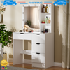 White Vanity Makeup Desk Dressing Table Set with LED Lights Mirror 4 Drawers