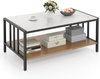Coffee Table Rectangular 2 Tier Storage Shelf Faux Marble Metal Living Room Home