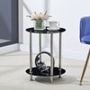 2 Tier Black Tempered Glass Side End Table Storage Shelf Stainless Steel Tubes