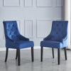 2x Blue Velvet Dining Chairs Button-Tufted Upholstered with Rivets Ring Pull