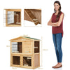 Wood Rabbit Hutch Double Decker Guinea Pig Ferret Cage with Ramp Waterproof Roof