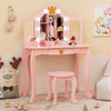 Kids Princess Vanity Table & Chair Set w/Pull-out Drawer & Stool-Pink