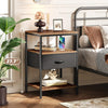 Narrow Side Table with USB & Power Outlets, 3-Tier Nightstand Drawer Rustic