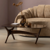 Designer Luxury Walnut Dark Wood And Glass Abstract Coffee Table