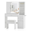 Dressing Table With Sliding LED Mirror Hidden Storage& Stool 3 Drawers Shelves