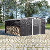 8X8FT Garden Log Storage Shed Galvanised Steel Grey Outdoor Firewood Store House