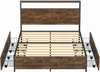 Bed Frame Double Storage Headboard 4 Drawer Platform Metal Wood Rustic Brown