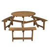 6-person Round Wooden Picnic Table Outdoor Dining Table Bench with Umbrella Hole