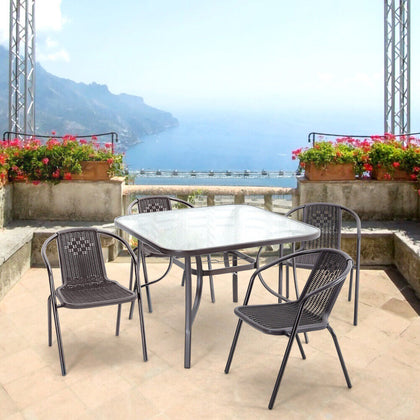 5-Piece Brown Rattan Bistro Set Table & Chairs Patio Outdoor Garden Furniture