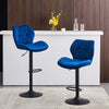 2x Blue Velvet Breakfast Bar Stools Swivel Gas Lift Chairs Kitchen Pub Chair