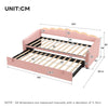 Daybed Velvet Sofabed LED Single Sofa Bed With Pull Out Trundle Guest Bed Pink