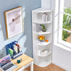 170cm Corner Cabinet with 5-Tier Round Corner Shelves & 1 Door Storage White
