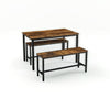 Industrial Dining Table with Rustic Benches - Brown