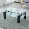 Black Glass Coffee Table 2 Tier With Shelf Rectangle MDF Legs Livingroom Modern