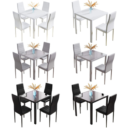 75cm Square Glass Top Table and 2/4 High Back Chairs Set Dining Kitchen Room Set