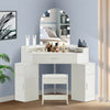 Corner Mirror Dressing Table with LED Lights Makeup Desk 3 Drawers White