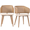 Modern Dining Chairs Set of 2 with Rattan Backrest & Upholstered PU Padded Seat