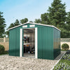 8 x 6FT Green Garden Sheds Outdoor Apex Roof Metal Shed Storage House Free Base