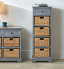 Grey Wooden Tall Boy 1 Drawer 4 Baskets Tall Unit Living Room Storage Unit