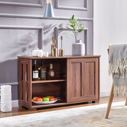 Modern Brown 2 Sliding Doors 2-Tier Shelves Sideboard Storage Cabinet Kitchen