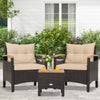3-Piece Patio Rattan Furniture Set Garden Table and Chairs W/ Cushion