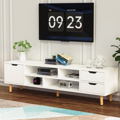 140cm High Gloss White TV Stand Cabinet Unit Doors Storage with LED Cupboard