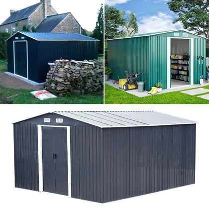12 x 10ft Heavy Duty Metal Garden Shed Apex Roof Outdoor Tool Storage Box House