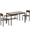 Kitchen Dining Table and 2 Chairs Bench Set With Storage Rack for 4 Person Brown