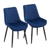 2pcs Dining Chairs Set Blue Velvet Padded Seat Back Dining Room Kitchen Chair