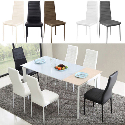 2/4/6pcs Kitchen Dining Chairs Faux Leather Padded Seat High Back Metal Frame UK