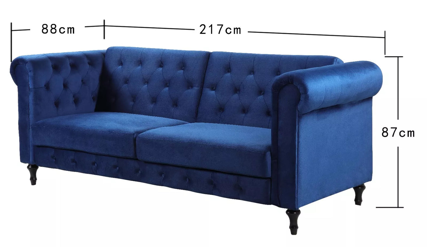 Sofa Bed Velvet Chesterfield 3 Seater Style Green Blue Grey Sofabed Button Back
