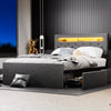 4FT6 Double Bed Frame with 4 Storage Drawers LED Upholstered Headboard HOT