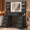 Black Dressing Table Drawers Mirror Stool Set Makeup Desk Vanity Table Bedroom