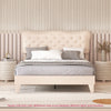 King Size Bed Frame Wooden Slat Bed Platform Upholstered Button Tufted Headboard