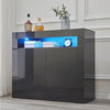 2 Doors Black Sideboard Cabinet High Gloss Cupboard Storage Furniture With LED