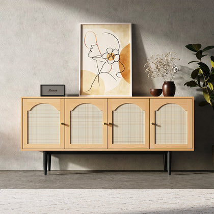 160cm Rattan 4 Doors Sideboard Storage Cabinet Wooden TV Stand Console Table UK
