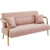 Nude pink Velvet Sofa Couch 143.5cm Gold-tone Metal Upholstered Design 2 Pillows