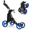 GYMAX Golf Push Pull Cart Lightweight Folding 4 Wheels Golf Push Cart Blue