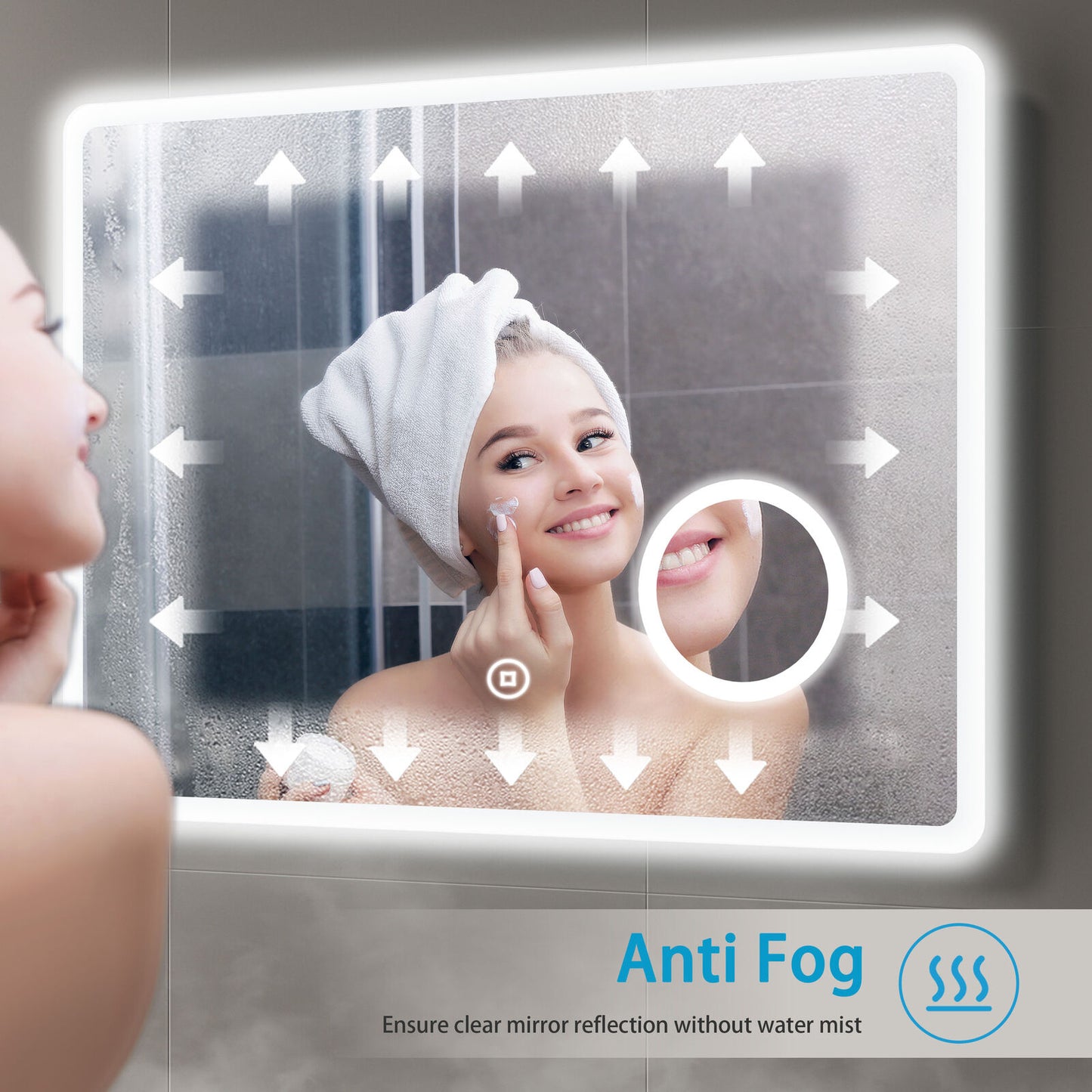 Large LED Bathroom Mirror Demister Shaver Socket 3X Magnifying Touch 90X70CM